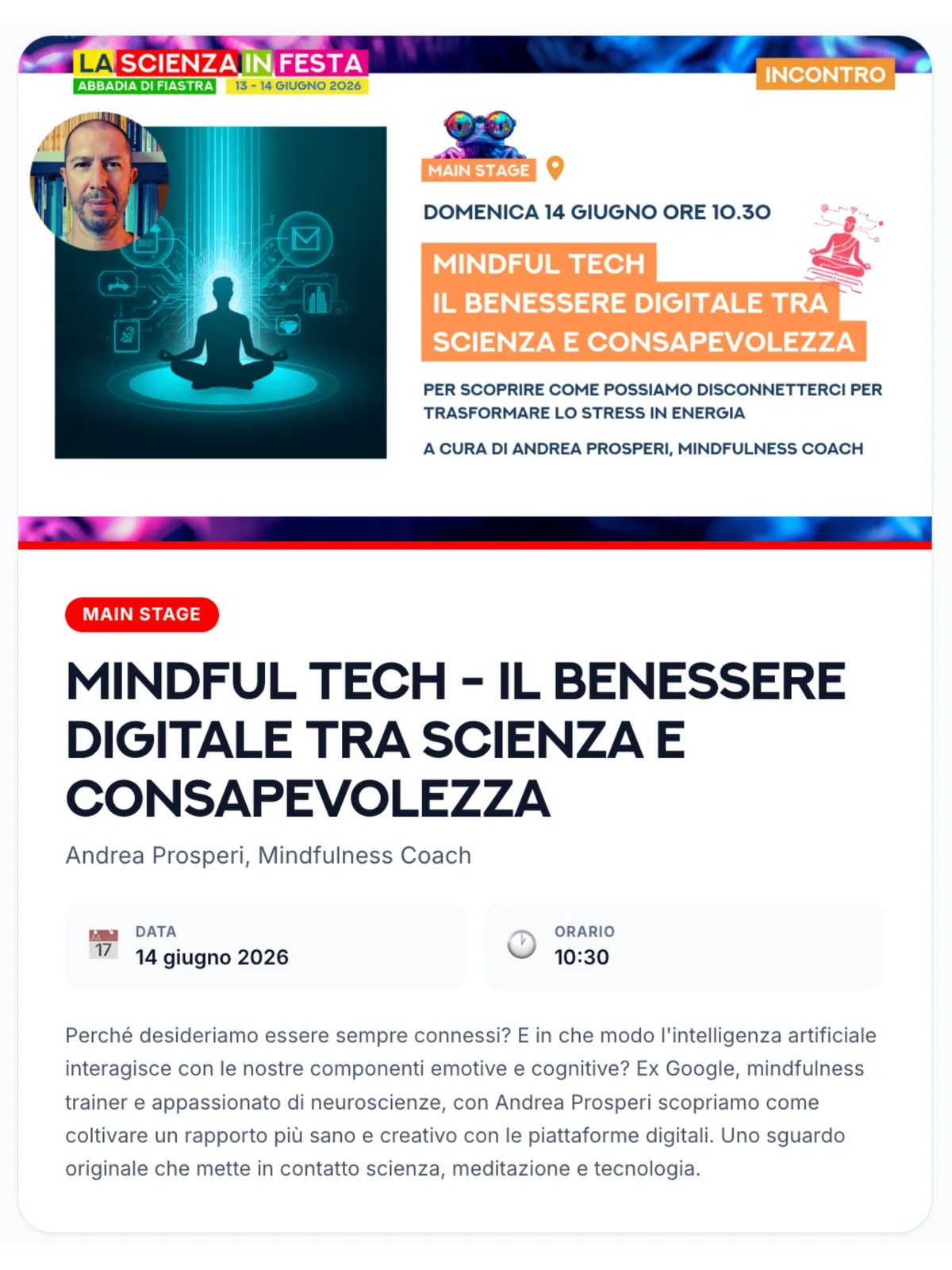 Evento Mindful Tech al festival La Scienza in Festa — Università di Camerino
